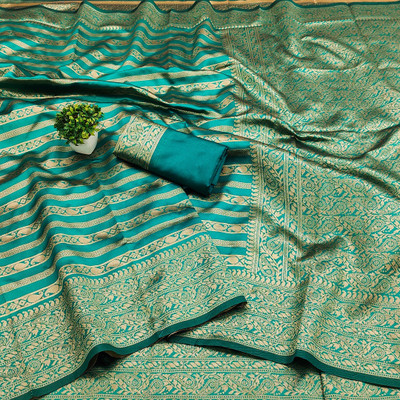 Nimidiya Woven Banarasi Cotton Silk, Silk Blend Saree(Light Green)