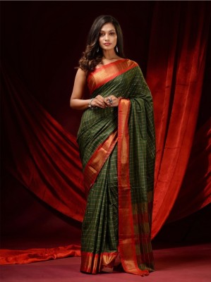 Quexle Color Block Bollywood Cotton Silk Saree(Green)