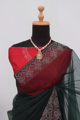 HouseOfCommon Embellished Bollywood Supernet Saree(Green)