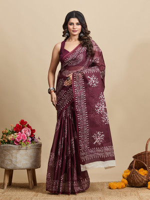 SHANVIKA Printed Daily Wear Pure Cotton Saree(Maroon)