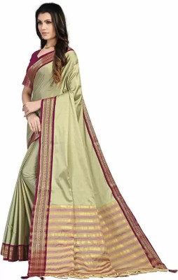 het designer studio Woven Banarasi Jacquard Saree(Cream, Maroon)