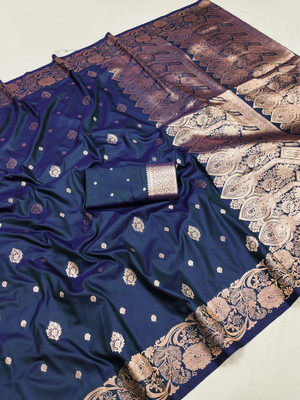 SHREEKHODIYARST Woven, Self Design Banarasi Jacquard, Pure Silk Saree(Blue)