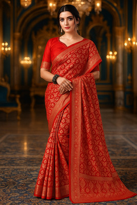 VKARAN Woven Banarasi Pure Silk Saree(Red)