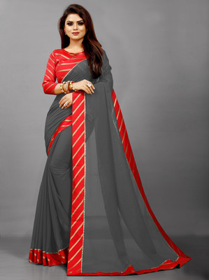 Glamour Hub Solid/Plain Bollywood Georgette, Chiffon Saree(Grey)