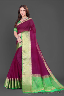Aarunika BS Solid/Plain Bollywood Organza Saree(Magenta)