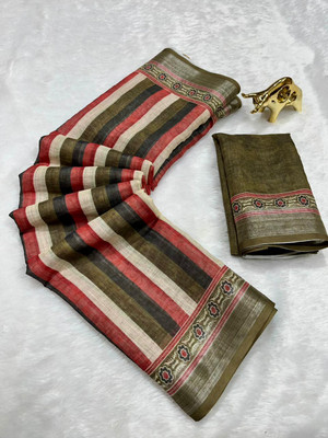 FULIYA SILK Printed, Geometric Print, Tie-Dye, Digital Print Daily Wear Linen Saree(Multicolor)