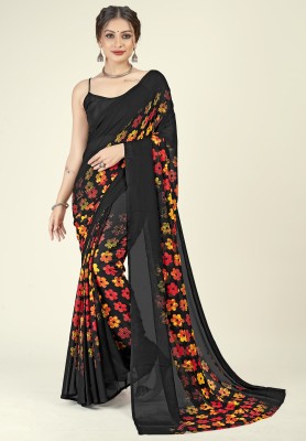 kashvi sarees Ombre, Floral Print Daily Wear Georgette Saree(Black)