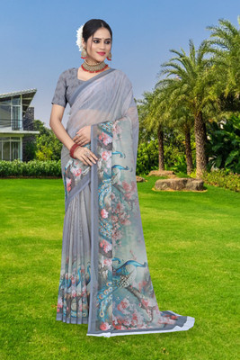 sunflower creation Printed, Self Design, Solid/Plain, Woven Bollywood Georgette Saree(Grey)
