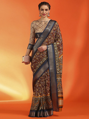 Anouk Rustic Printed Chinnalapattu Silk Blend Saree(Brown)