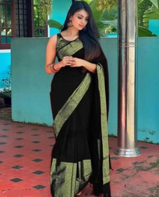 manat Woven Banarasi Art Silk Saree(Black)