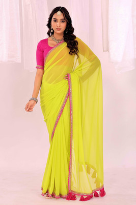 Suali Self Design Bollywood Georgette Saree(Yellow)