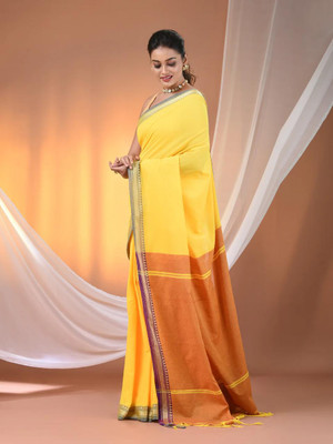 Rnn Saree Embroidered Handloom Pure Cotton Saree(Yellow)