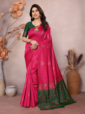 JEEMONJA SALES Woven, Self Design Kanjivaram Pure Silk, Art Silk Saree(Pink)