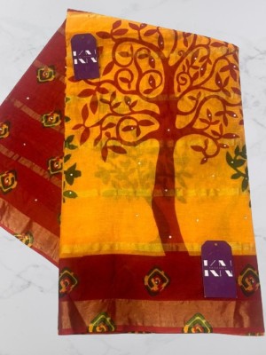 KRISHNA NX Printed Daily Wear Pure Cotton Saree(Gold)