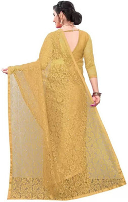 NEXA Solid/Plain Bollywood Net Saree(Cream)