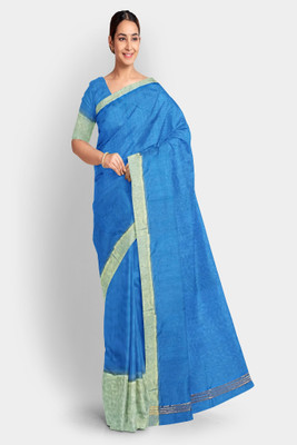 PRIDE SALES Solid/Plain Gadwal Cotton Silk Saree(Blue)