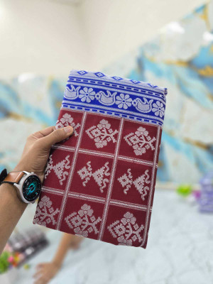 Tilfelle Woven, Temple Border Sambalpuri Silk Blend Saree(Maroon, Blue)