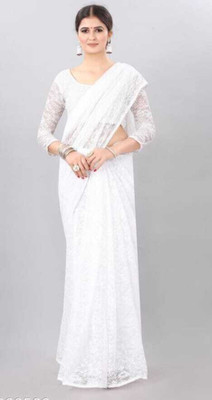 NORAFLEXx Dyed Bollywood Net Saree(White)