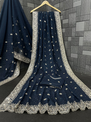 RIDDHISIDDHI NX Embroidered Bollywood Organza Saree(Dark Blue)