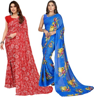 Anand Sarees Printed Bollywood Georgette Saree(Pack of 2, Blue, Red)