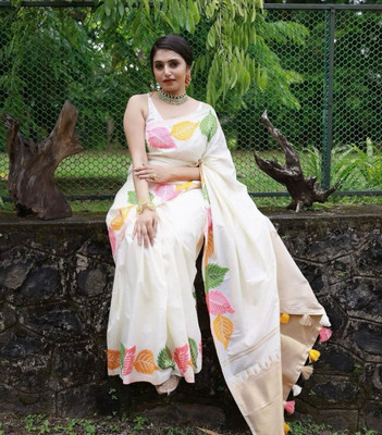 SHREE KSHETRAPAL CREATION Self Design Banarasi Pure Silk Saree(White)