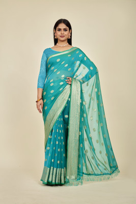 OM SAI TRADING Woven Banarasi Georgette Saree(Light Blue)