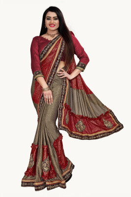 RamKrupa Creation Embroidered Bollywood Lycra Blend Saree(Red)