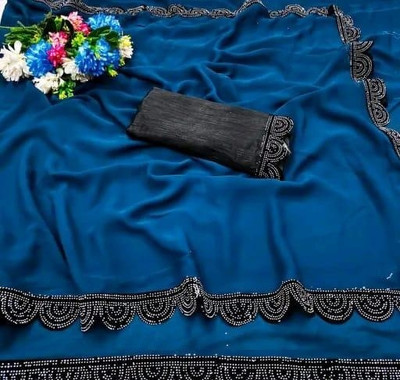 Sayal Creation Self Design Bollywood Georgette Saree(Blue)