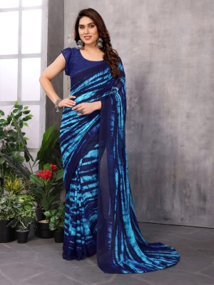 THE URBAN DIVA Printed Bollywood Georgette Saree(Blue, Dark Blue)