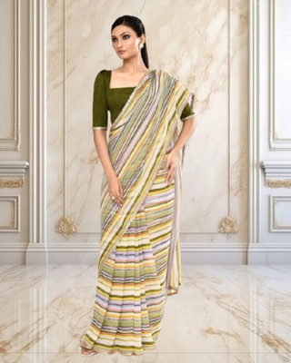 Jayu Digital Print, Embroidered, Printed, Striped Bollywood Georgette Saree(Green)