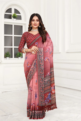 Mugdarra Floral Print Bollywood Georgette Saree(Pink)