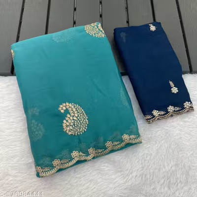 LAJEELEE Embroidered Bollywood Georgette Saree(Light Blue)