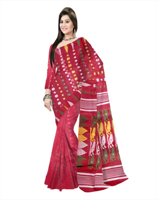 Pradip Fabrics Floral Print Tant Silk Blend Saree(Red)