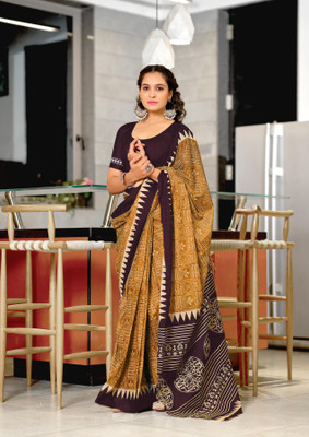 ARSH ENTERPRISE Printed Bandhani Pure Cotton Saree(Mustard)