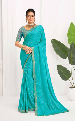 Laxmipati sarees Embellished Saree with Attached Blouse Silk Blend Saree(Blue)