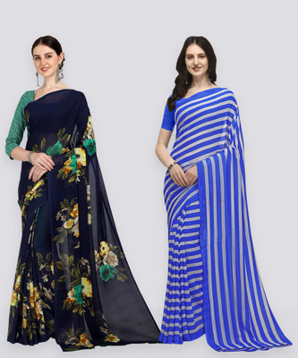 Anand Sarees Printed Daily Wear Georgette Saree(Pack of 2, Dark Blue, Light Blue)