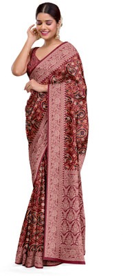 harvi fashion Digital Print Banarasi Crepe Saree(Maroon)