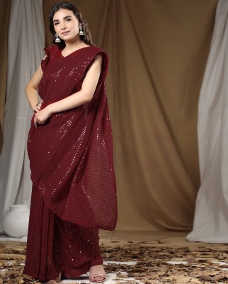 Clemira Embroidered Bollywood Georgette Saree(Maroon)