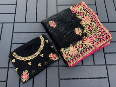 KHRITI FAB Embroidered Bollywood Jimmy choo Saree(Black)