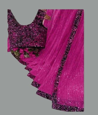 Yanshi Enterprise Embroidered Bollywood Net Saree(Pink)