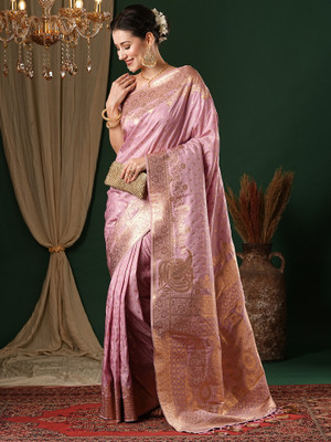 Tasrika Woven Banarasi Satin Saree(Purple)
