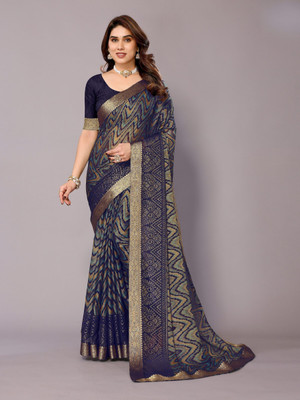 EMV Printed Bollywood Brasso, Chiffon Saree(Dark Blue)