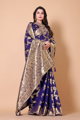 Wovenza Woven Bollywood Silk Blend Saree(Blue)