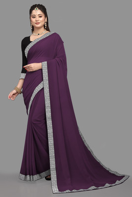 Om Sai Creation Solid/Plain Daily Wear Georgette Saree(Purple)