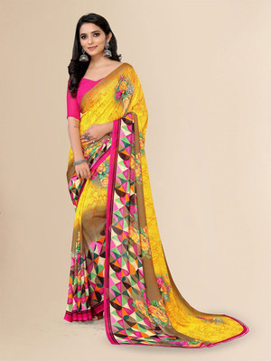 Moda Rapido Printed Daily Wear Georgette Saree(Yellow)