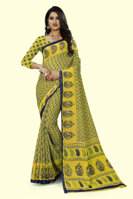 Vimalnath Synthetics Printed Daily Wear Cotton Blend Saree(Yellow)
