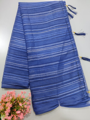 Vragi Striped Bollywood Chiffon Saree(Dark Blue)