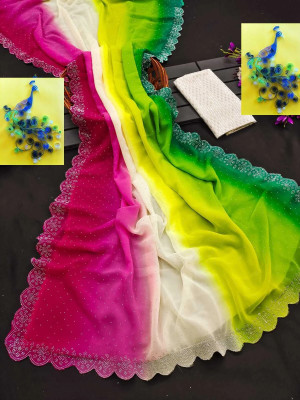 Sareez House Dyed Bollywood Georgette Saree(Multicolor)
