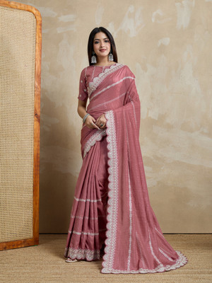 Tasrika Embroidered, Embellished Bollywood Silk Blend Saree(Pink)