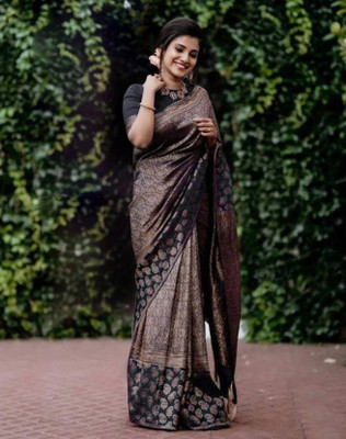 SHREE SANT SAREES Solid/Plain Banarasi Art Silk Saree(Black)